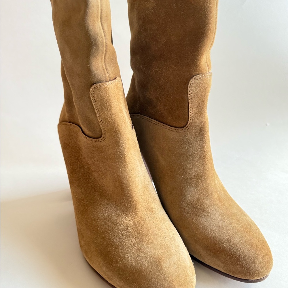 Polo Ralph Lauren Brindley Tan Suede Boot with stacked heel Size 7.5 - Picture 3 of 8